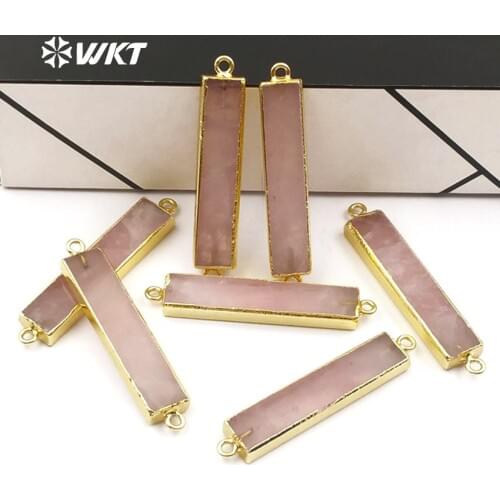 WT-P1408 WKT Wholesale 10pcs /lot natural stone connector with double hooks pink color long bar lovely connector female jewelry