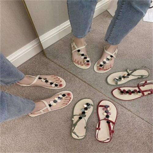 Womens Sandals 2021 Summer New Style Commute Metal Decorative Vamp Comfortable Pinch Foot Flat Shoes Sandales Femmes été