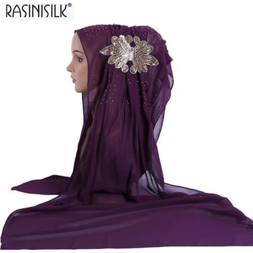 New Women Wrinkle Design Hijab Scarves Big Appliques Rhinestone Bubble Chiffon Muslim Scarf Islam Shawl Headscarf Arab Turban
