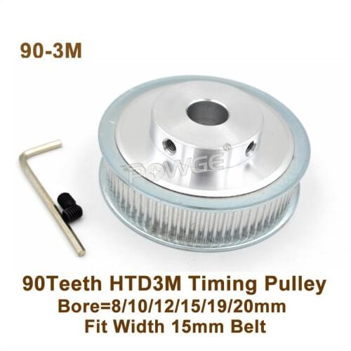 P0WGE 90 Teeth 3M Timing Pulley Bore 8/10/12/15/19/20mm Fit Width 15mm 3M Timing Belt 90T 90Teeth HTD3M Pulley 90-3M