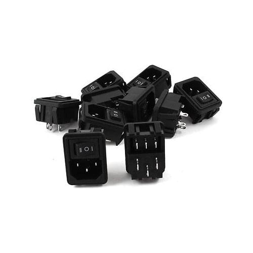 10 Pcs 3 Position 3Pin Rocker Switch IEC320 C14 Inlet Power Socket AC 10A 250V