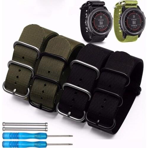 2016 Hot Sale Fashion Nylon Watch Band 26mm Luxury Nylon Strap 5 Rings Watch Replacement Band For Garmin Fenix 3 Black/Green
