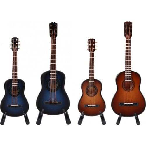 4 Styles Miniature Wooden Guitar Model Display Mini Musical Ornaments Craft Music Instrument Education Toys Guitar Preamp Tuner