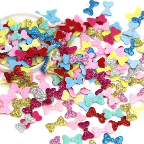 50Pcs Glitter Bows Padded Patch Sequin Patches For Clothes Bowknot Shape Appliques Patches Decorative Kids Hair Clips DIY Crafts