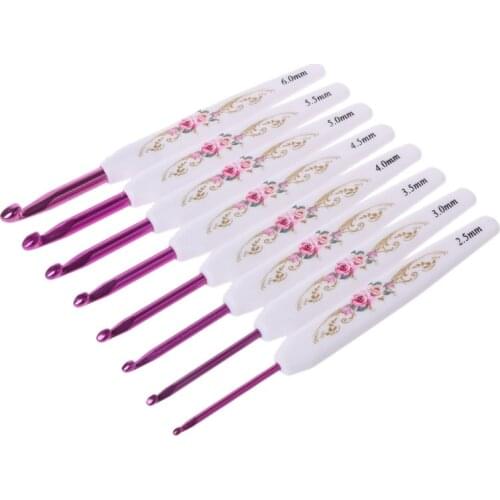 8pcs Plastic Handle Floral Aluminium Crochet Hooks Knitting Needle Set Weaving NEW DIY Crafts Weave Sewing Tools