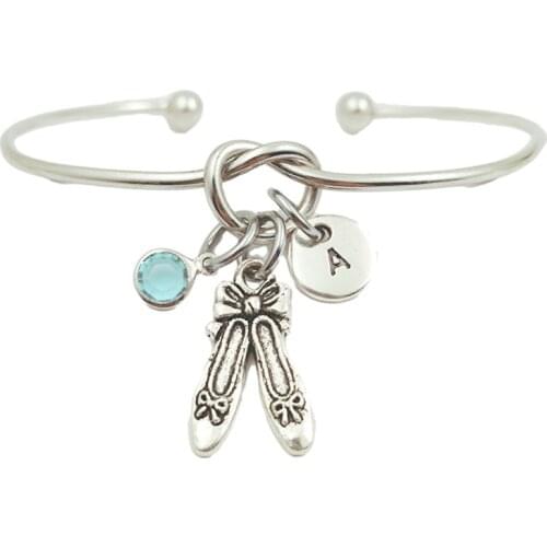 Ballet Dance Shoes Retro Creative Initial Letter Monogram Birthstone Adjustable Bracelet Fashion Jewelry Women Gift Pendant