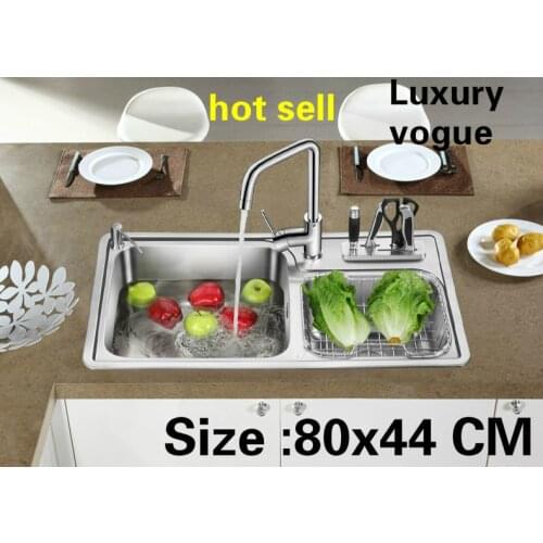 Free shipping Household kitchen double groove sink do the dishes 304 stainless steel vogue hot sell 80x44 CM