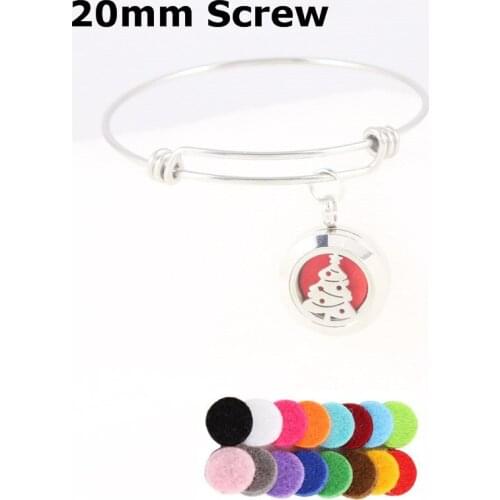 20mm Christmas Tree Aroma Locket Bracelet Stainless Steel Perfume Locket Expandable Bangle Essential Oil Diffuser Bracelet Gift