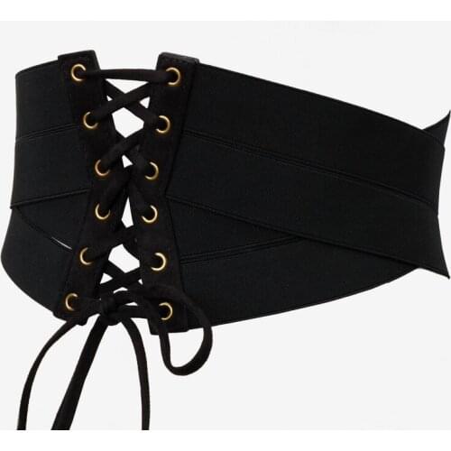 Black Women Lady Stretch Buckle Waist Belt Wide Elastic Corset Waistband Corset Around Cinch PU Leather Tie Bowknot