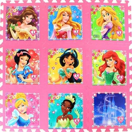 Princess 9pcs/pack Girl foam mat Mickey Minnie 30x30cm per piece Frozen Baby Child Play Floor Mat Game carpet Crawling mat