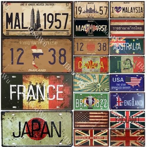 Flag/Country/Popular City Retro License Plate Vintage Metal Poster Tin Signs Wall Decor 15x30cm