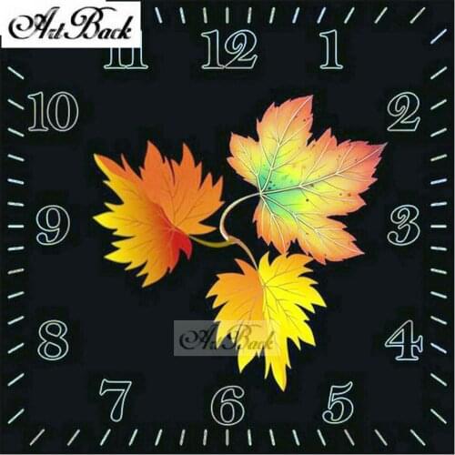 ArtBack 5d diy diamond painting clock maple leaf landscape full square drill time icon diamond mosaic sticker 30x30cm