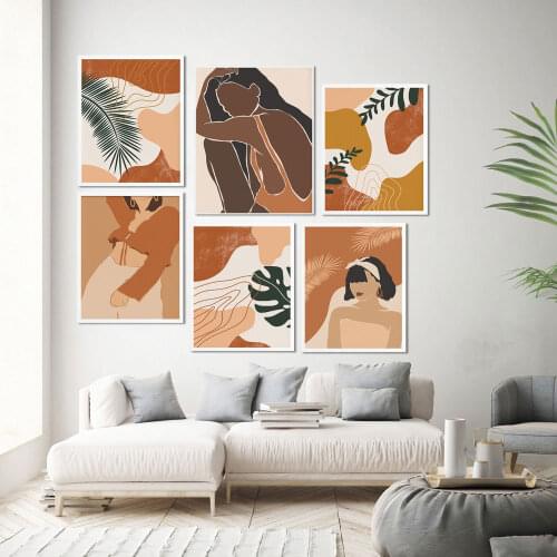 Abstract Girl Plant Leaf Vintage Poster Wall Art Canvas Painting Nordic Posters And Prints Wall Pictures For Living Room Decor