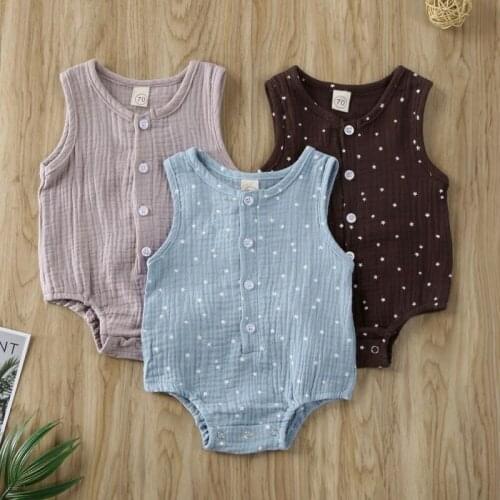 2020 Cute Baby Stars Romper Newborn Infant Baby Girl Boy Clothes Sleeveless Summer New Cotton Linen Jumpsuit Outfit 0-12M Outfit