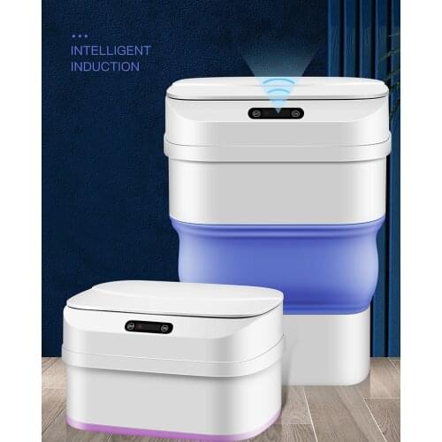 New Trash Bin Automatic Smart Sensor Plastic Large Capacity Rubbish Container With Lid Household Living Room Folding Trash Can