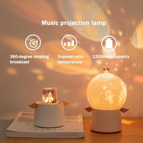Creative Guardian Angel Projection Lamps LED Rotating Music Night Light Multifunctional Night Lamps Birthday Holiday Gift