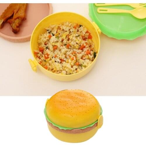 Creative Hamburger Shape Lunch Box Double Layer Cute Burger Bento Box Lunchbox Children School Food Container Spoon Fork Set