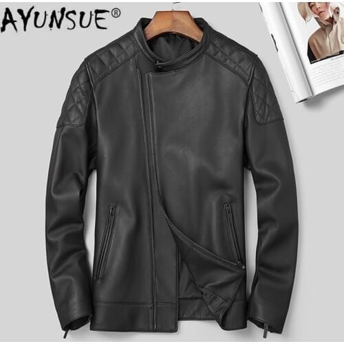 AYUNSUE Genuine Leather Sheepskin Jacket Men spring autumn Motorcycle leather coat Mens Leather Jackets 2020 3925 KJ2989