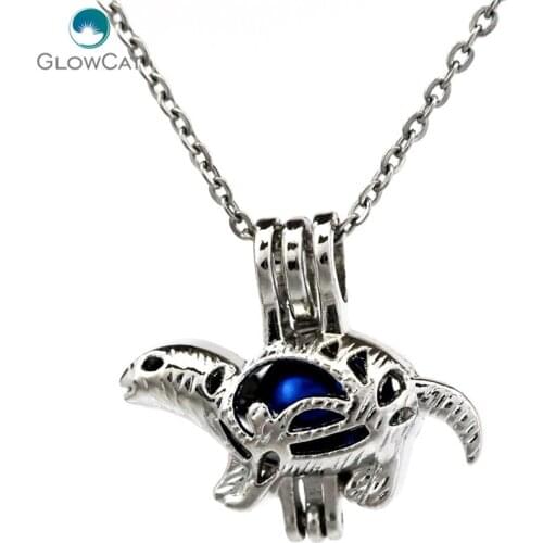 K723 Silver Sea Turtle Pearl Cage chain Aroma Essential Oil Diffuser Locket