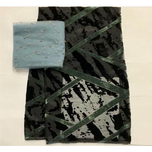 Fashion High Quality African Velvet Fabric 5+2 Yards/Set for Sewing Material to Women Dress.L99273