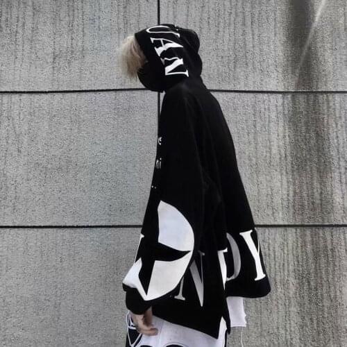 #7123 Black White Korean Style Fashion Casual Loose Coat Spring Autumn Hoodies Sweatshirt Tops Pullovers Letter Print Hip Hop