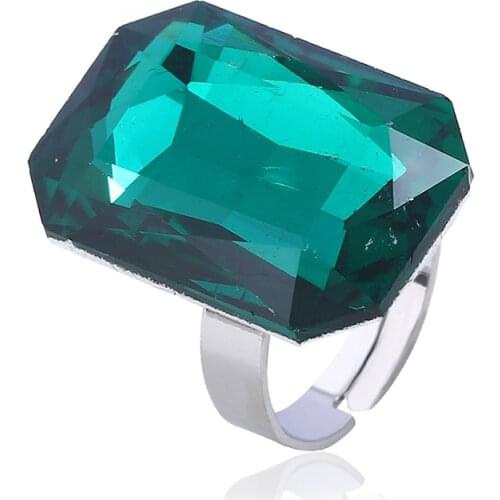 Fashion Simple Silver Color Big Rhinestone Adjustable Exaggerated Rings for Women Men Vintage Jewelry