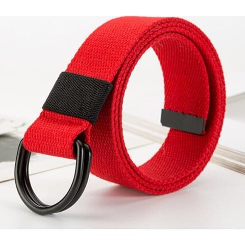 Fashion Unisex Canvas Waist Belt Fabric Webbing Waist Casual D Ring Plain Canvas Belt Solid Strap Belts Waistband