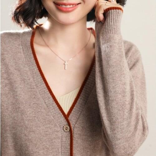 Autumn 100% Wool Korean Style V-neck Knitted Sweaters Women Cardigan Fashion Casual Long Sleeve Shirt Tops Ropa Mujer S--XXL