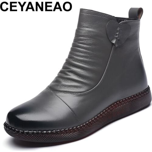 CEYANEAO Autumn Womens Shoes Leather Boots Women Fashion Winter Boots Women Flats Non-slip Warm Platform Shoes Women