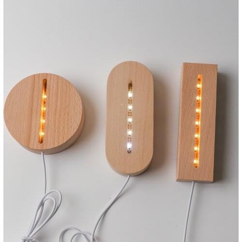 3D Wooden Lamp Base LED Table Night Light Base For Acrylic Warm White Lamp Holder Lighting Accessories Assembled Base 2021