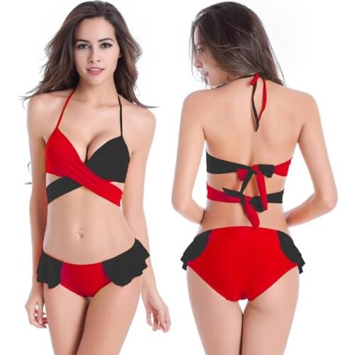 Small Flounce Beachwear Underwire Cup Long Back Bandages Lady Swimsuit Most Popular Hot Sexy Womens Bikini Swimwear