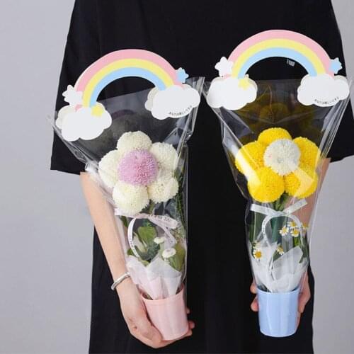 Transparent Flower Packaging Waterproof Flower Bag With Handle Wedding Party Birthday Holiday Bouquet Packaging Bag For Friend