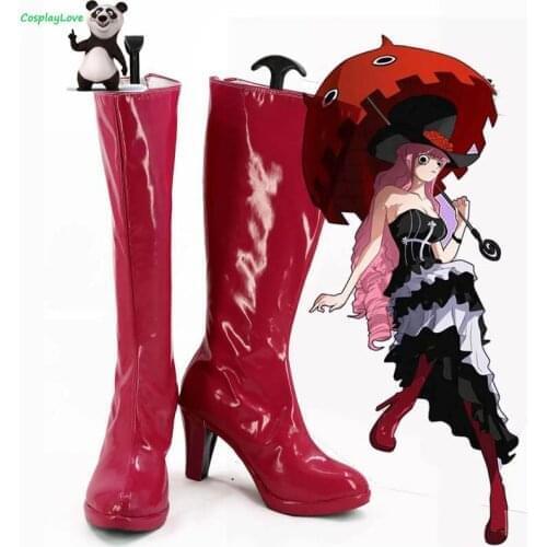 One Piece Two Years Later Perona Red Shoes Cosplay Long Boots Leather Custom Made For Party Christmas Halloween