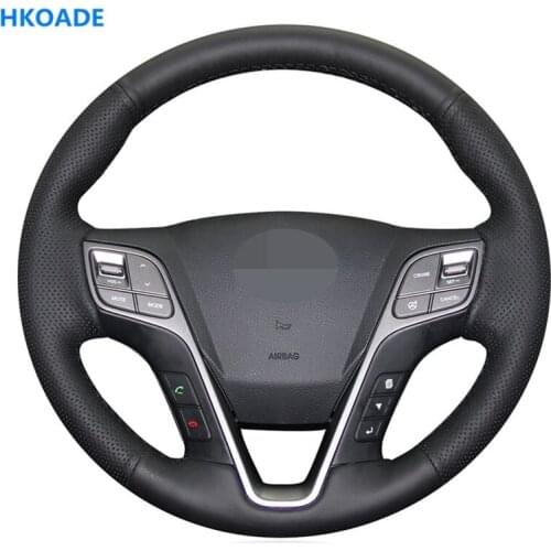 HKOADE DIY Hand-stitched Black High Soft Leather Car Steering Wheel Cover for Hyundai ix45 2013-2016 Santa Fe 2013-2018