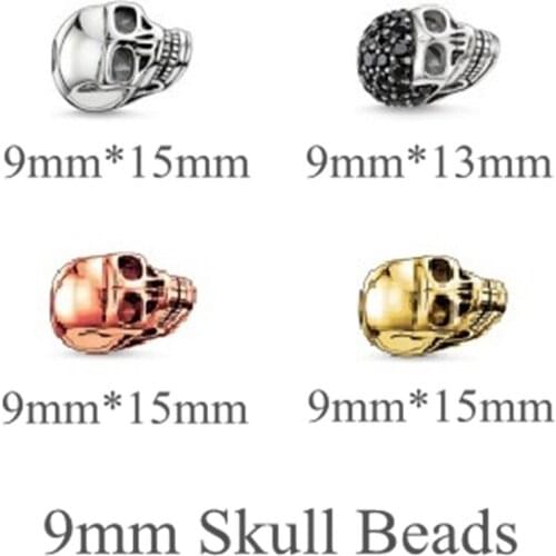 Silver Zirconia 9mm Skull Karma Beads Fit Bracelet Necklace, Skeleton DIY Bead Accessories Gift For Jewelry Making For Women Men