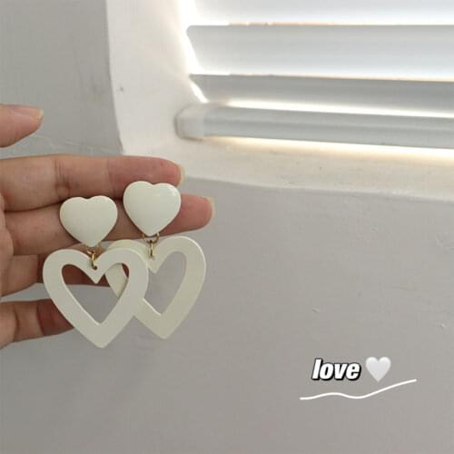 Earrings 2021 trend White Lover Girl Dream Exaggerated Hollow Love Earrings Creamy White Moving Earrings Womens Jewelry