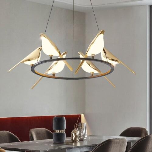 Nordic LED Pendant Lights Rotatable Gold Bird Dining Room Foyer Hotel Room Hanging Light Fixtures Home Decoration Lamp