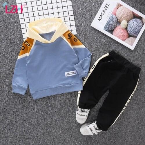LZH Fashion Color Matching Autumn Sports Suit For Newborns Baby Boys Clothes Set Hooded Tracksuit For Children 2021 Kids Outfit