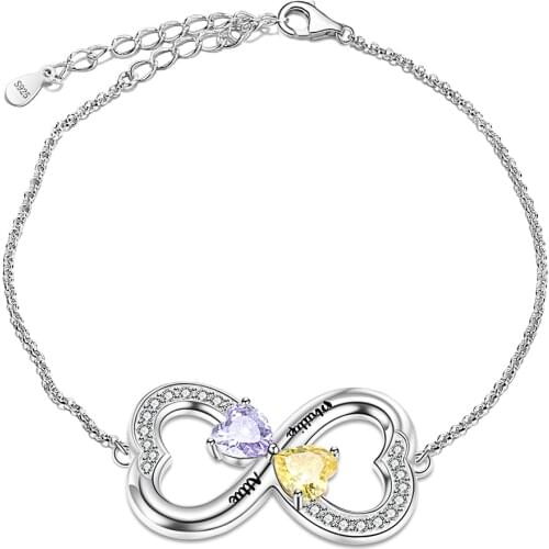 Strollgirl 925 Sterling Jewelry Custom Birthstone Bangle Infinity Symbol Engraved Name Endless Love Bracelet for Women Valentine