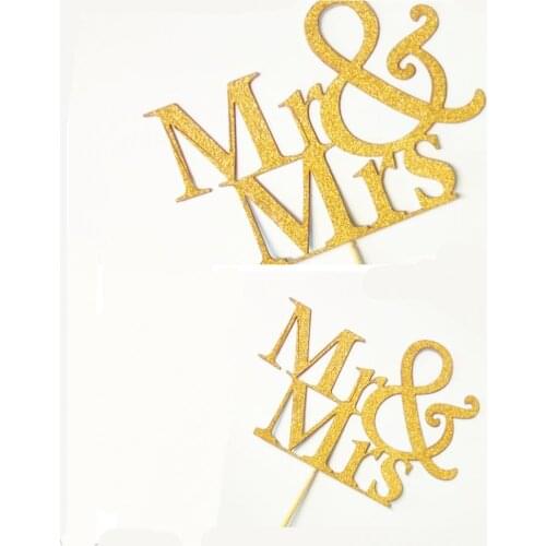 MagiDeal Unique Simple 20Pcs Gold Glitter Mr Mrs Cupcake Cake Toppers Pick for Wedding Engagement Bridal Birthday Party Decor