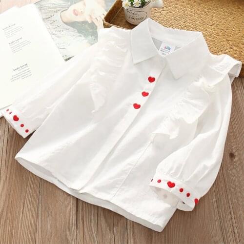 2021 Spring Autumn Fashion 2 3 4 6 8 10 Years Children Long Ruffle Sleeve Cotton White Blouses Shirts For Kids Baby Girls