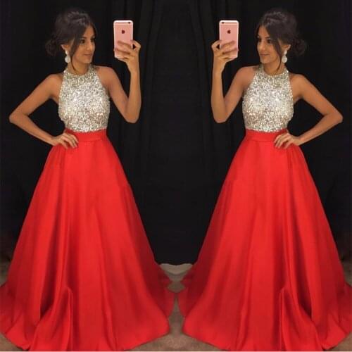 Red Beaded Crystal Evening Dresses Long 2021 vestidos de fiesta de noche A Line Special Occasion Dress Custom Formal Gowns
