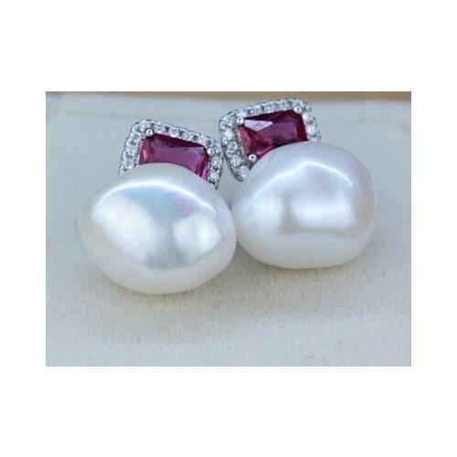 Eternal wedding Women Gift word 925 Sterling silver real Shipping natural pearl earrings earrings Baroque Pearl Earrings is