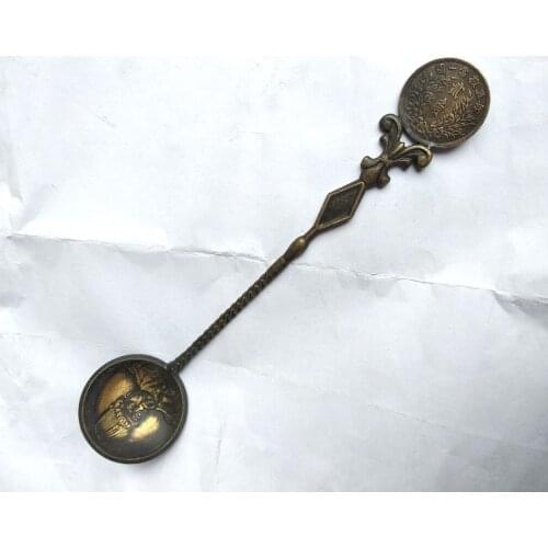 Vintage Qing Dynasty Pure Copper Soup Spoon Yuan Shikai Period Emperor Design Dragon