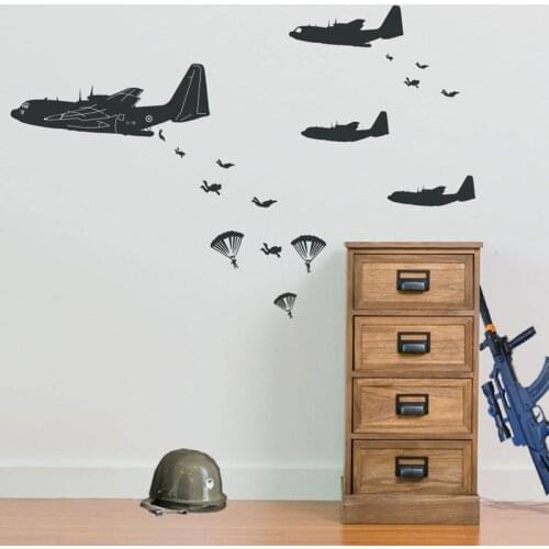 Military Helicopter Vinyl Wall Stickers Troopers Rappelling Airplane Wall Decal Decor Kids Teens Room Hot DIY Art Poster PW59