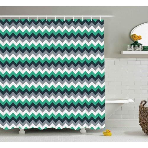 Chevron Shower Curtain Zig Zag Symmetric Arrows Striped Pattern in Vibrant Color Artisan Print Bath Curtains for Bathroom Decor