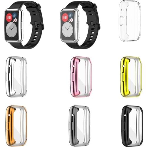 TPU Soft Full Screen Glass Protector Case Shell Edge Frame For Huawei Watch Fit Strap Band Protective Bumper Cover Accessories
