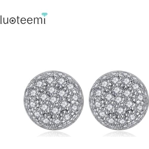 LUOTEEMI Hot Sale Sparking Half Ball Stud Earrings for Women Dating White/ Black Cubic Zircon Three Color Fashion Jewelry Gift