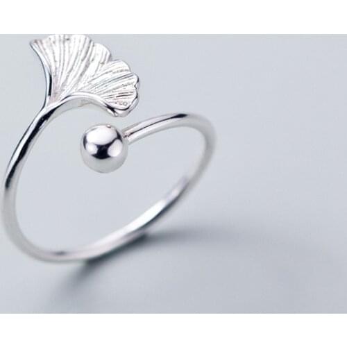 MloveAcc Authentic 925 Sterling Silver Ginkgo biloba Female Finger Rings for Women Engagement Ring Jewelry
