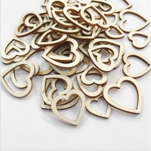 100pcs New Popular Hollow Love Heart Wooden DIY craft Laser Cut Embellishment Craft Decor Ornaments Wedding Decoration Fashion